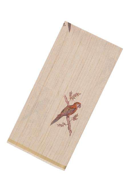 Taupe Woven Synthetic Manipur Silk Saree With Red Printed Bird Motifs For Women