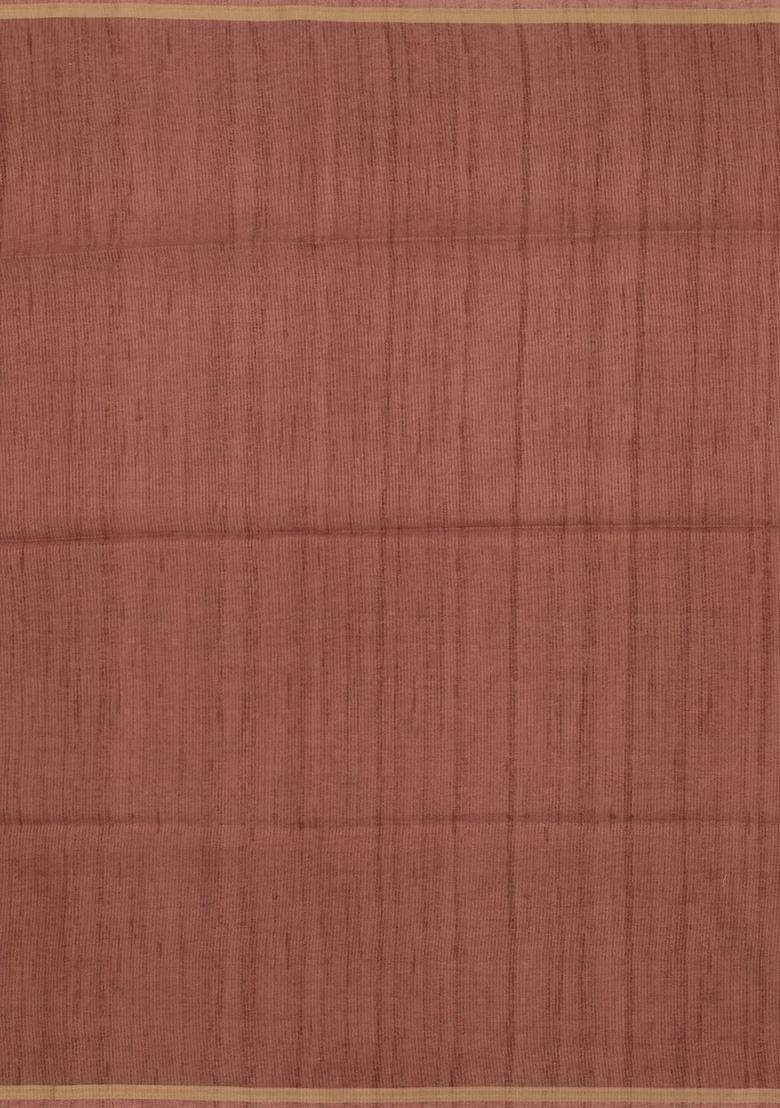Taupe Woven Synthetic Manipur Silk Saree With Crimson Printed Bird Motifs For Women - Indya