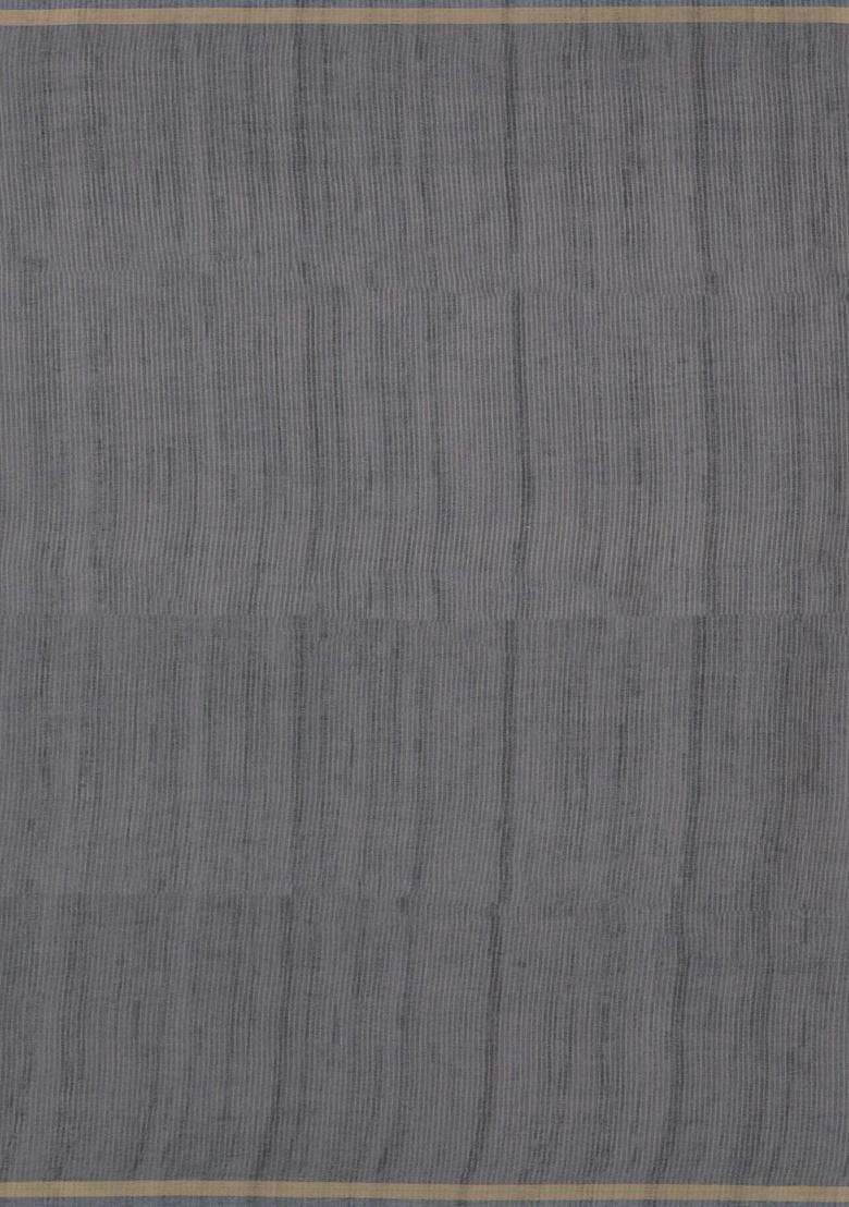 Taupe Woven Synthetic Manipur Silk Saree With Blue Printed Bird Motifs For Women - Indya