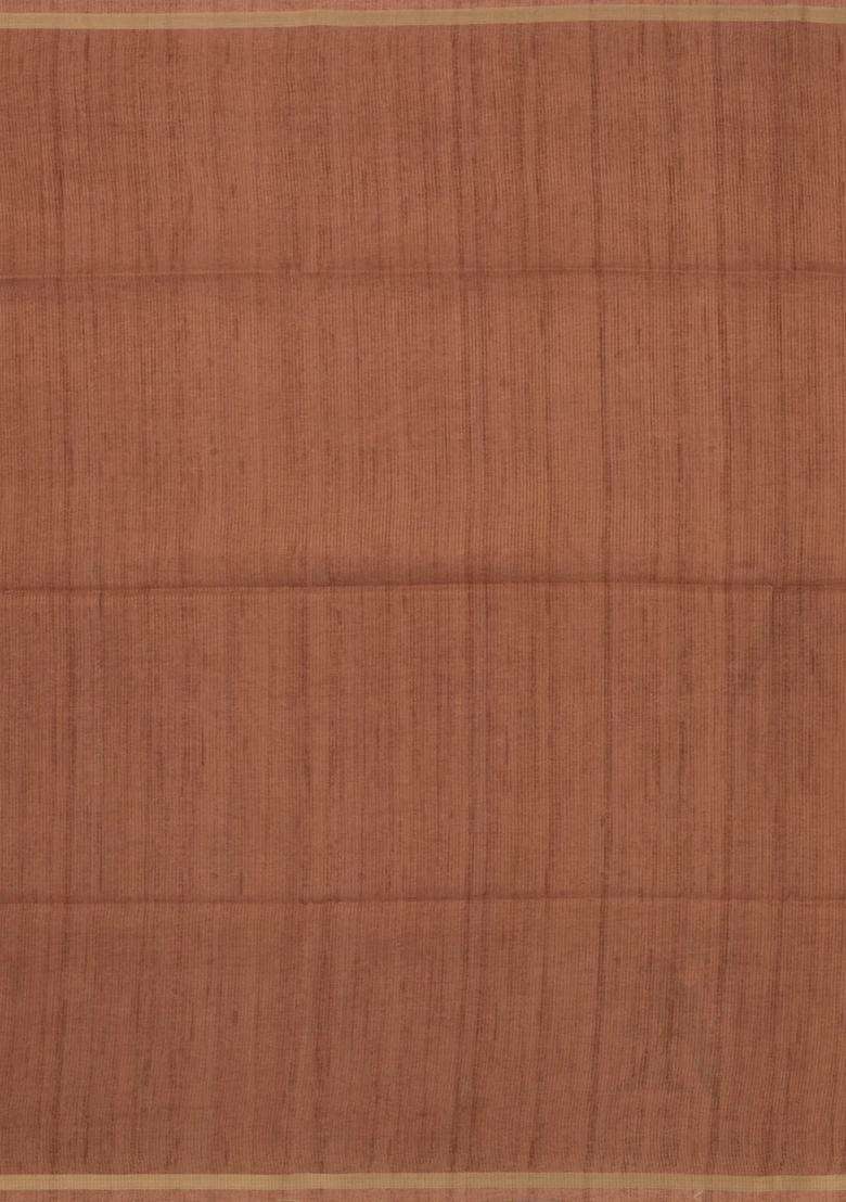 Taupe Woven Synthetic Manipur Silk Saree With Rust Printed Bird Motifs For Women - Indya