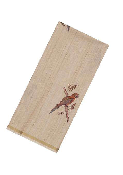 Taupe Woven Synthetic Manipur Silk Saree With Rust Printed Bird Motifs For Women