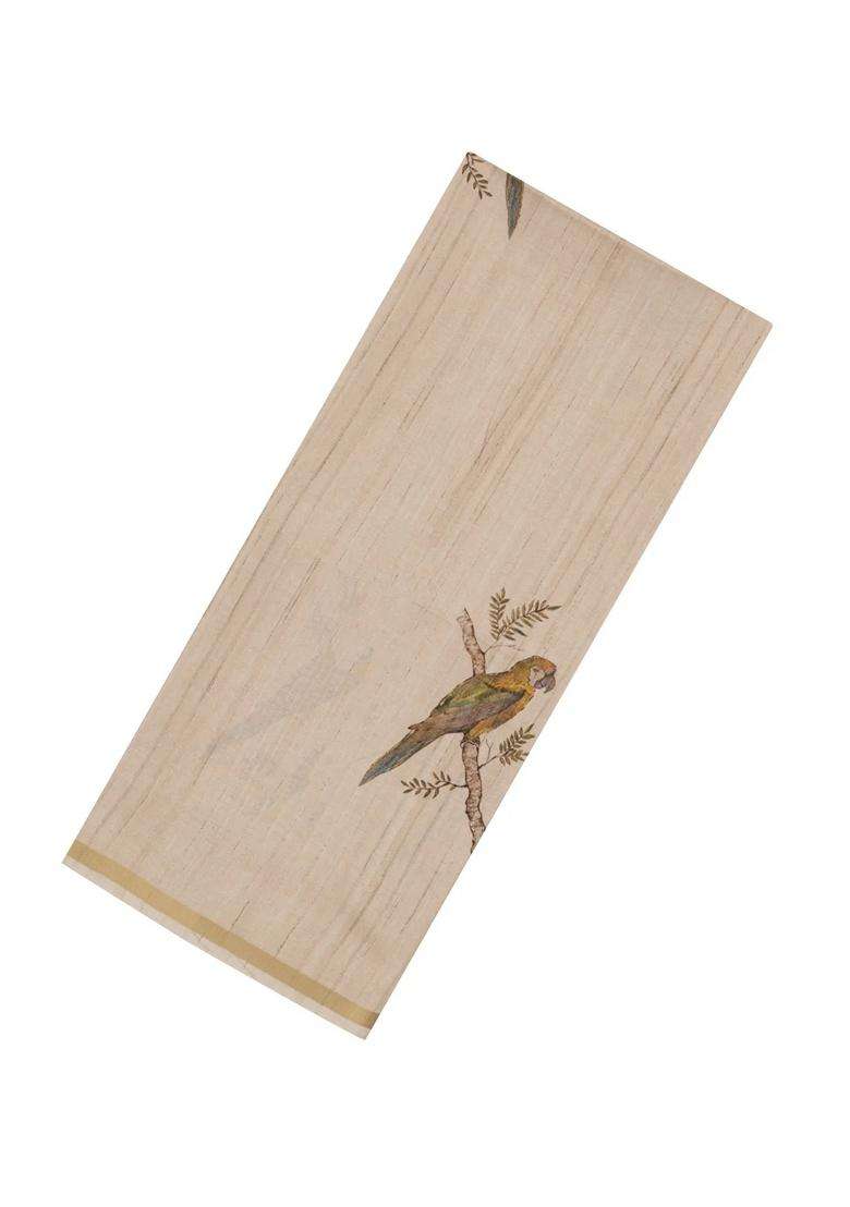 Taupe Woven Synthetic Manipur Silk Saree With Olive Printed Bird Motifs For Women - Indya