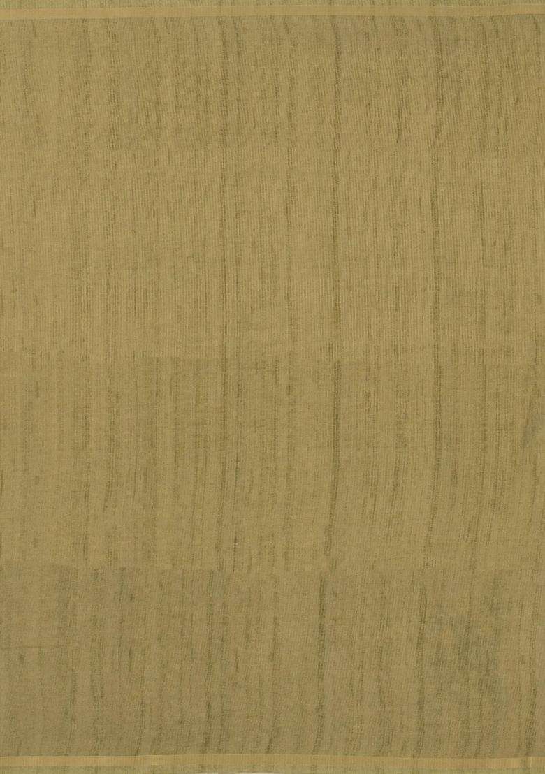 Taupe Woven Synthetic Manipur Silk Saree With Olive Printed Bird Motifs For Women - Indya