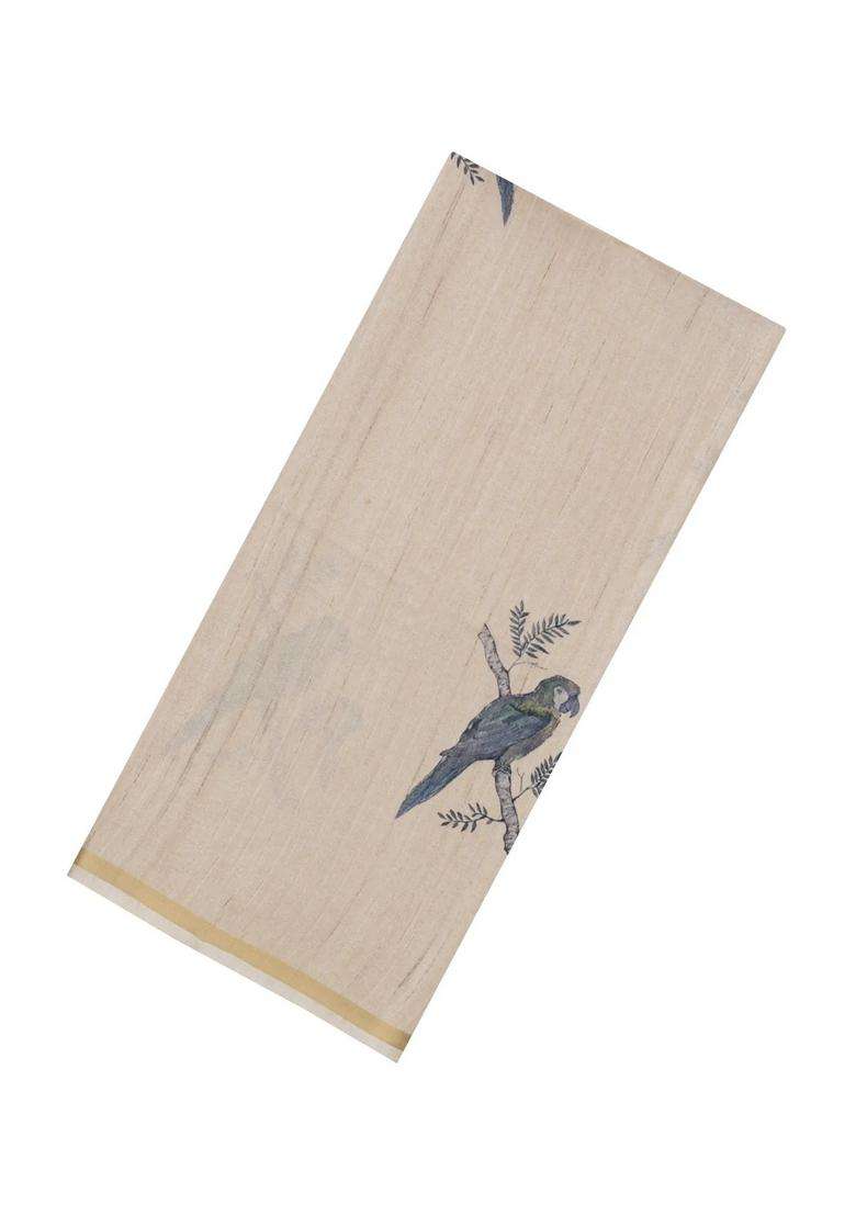 Taupe Woven Synthetic Manipur Silk Saree With Grey Printed Bird Motifs For Women - Indya