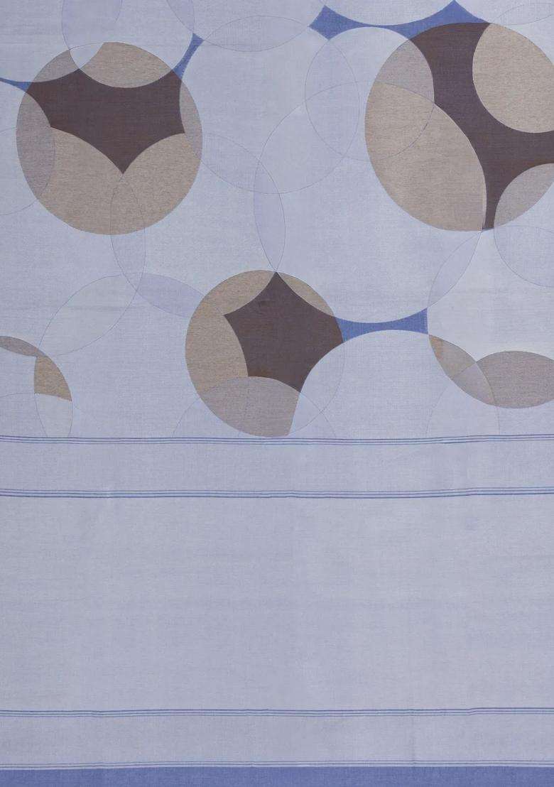 Steel Blue Taupe Woven Art Dupion Art Silk Saree With Printed Circle Motifs For Women - Indya