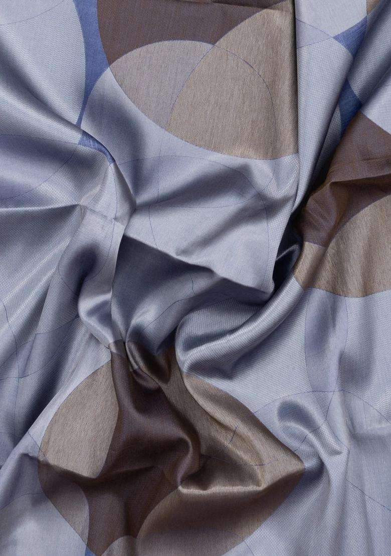 Steel Blue Taupe Woven Art Dupion Art Silk Saree With Printed Circle Motifs For Women - Indya