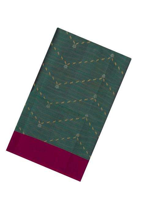Dark Green Handloom Soft Silk Saree With Zari Stripes Buttas With Buttas And Brocade Design For Women