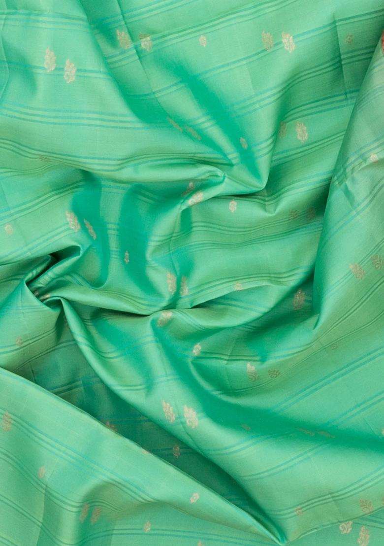 Aquamarine Handloom Soft Silk Saree With Stripes Buttas With Buttas And Brocade Design For Women - Indya