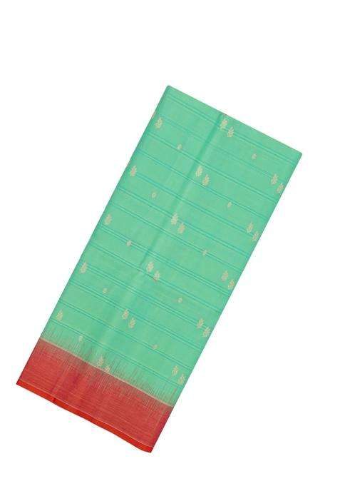 Aquamarine Handloom Soft Silk Saree With Stripes Buttas With Buttas And Brocade Design For Women