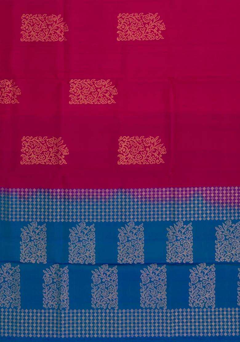 Pink Handloom Soft Silk Saree With Floral Motifs Contrast Pallu With Buttas And Brocade Design For Women - Indya
