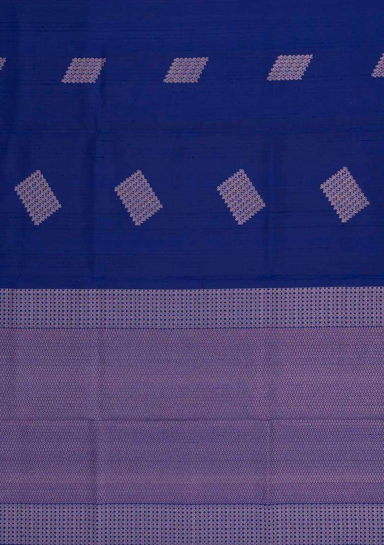 Blue Handloom Soft Silk Saree With Diamond Floral Buttas With Buttas And Brocade Design For Women - Indya