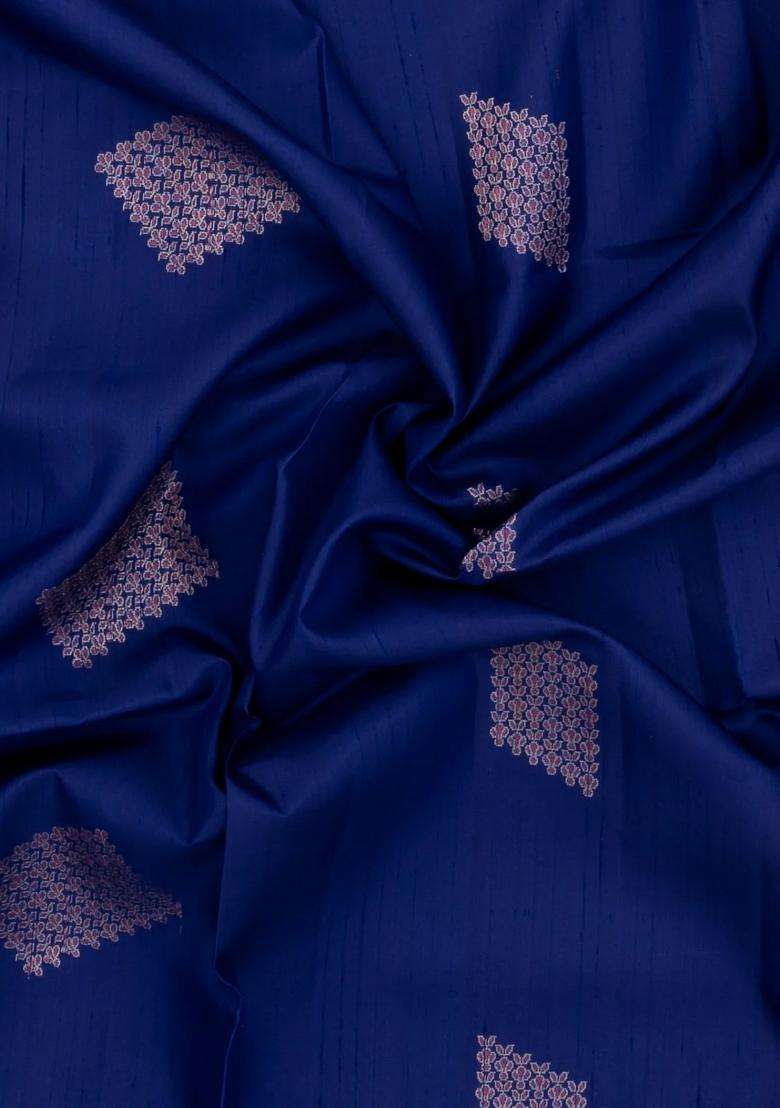 Blue Handloom Soft Silk Saree With Diamond Floral Buttas With Buttas And Brocade Design For Women - Indya