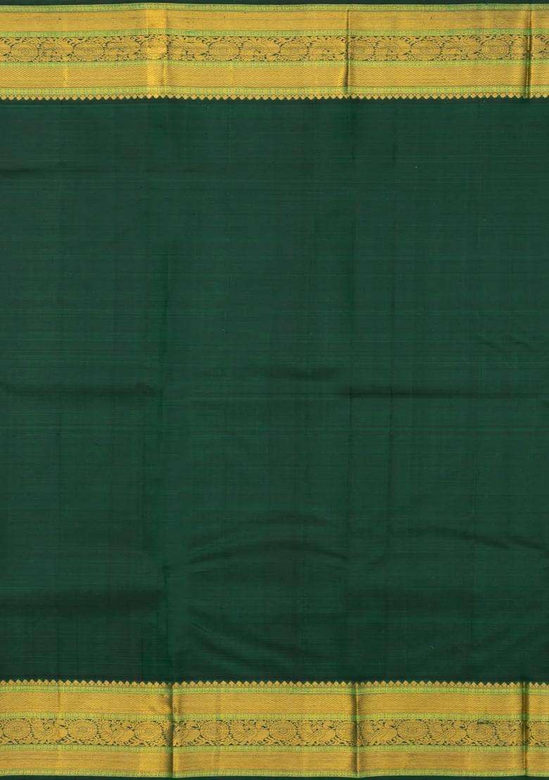 Peach Handloom Korvai Kanchipuram Silk Saree With Checks Buttas With Korvai And Temple Border Design For Women - Indya