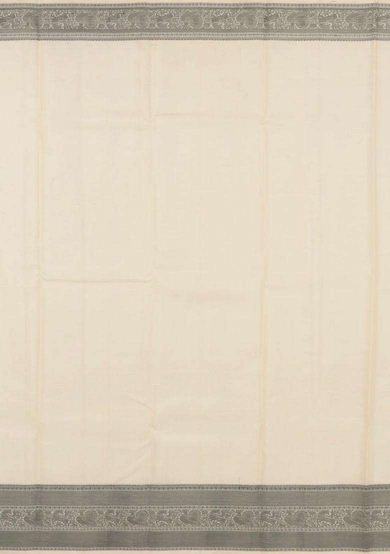 Off White Handloom Kanchipuram Silk Saree With Silk Thread Work Buttas With Buttas And Brocade Design For Women - Indya