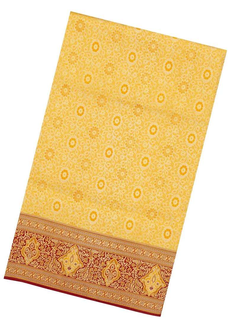 Gold Handloom Tissue Kanchipuram Silk Saree With Floral Motifs With Buttas And Brocade Design For Women - Indya