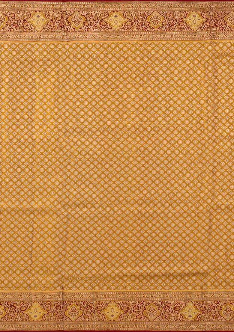 Gold Handloom Tissue Kanchipuram Silk Saree With Floral Motifs With Buttas And Brocade Design For Women - Indya