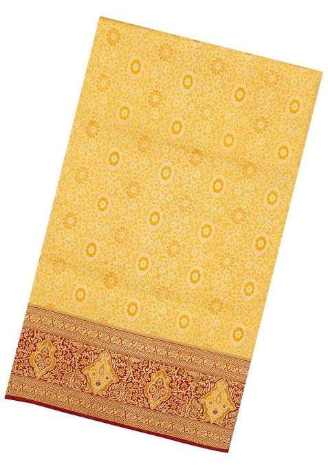 Gold Handloom Tissue Kanchipuram Silk Saree With Floral Motifs With Buttas And Brocade Design For Women