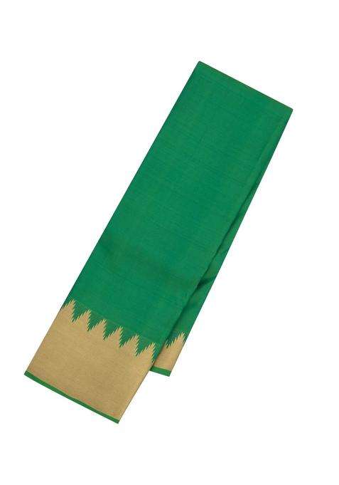 Green Handloom Soft Silk Saree With Zari Temple Border With Korvai And Temple Border Design For Women