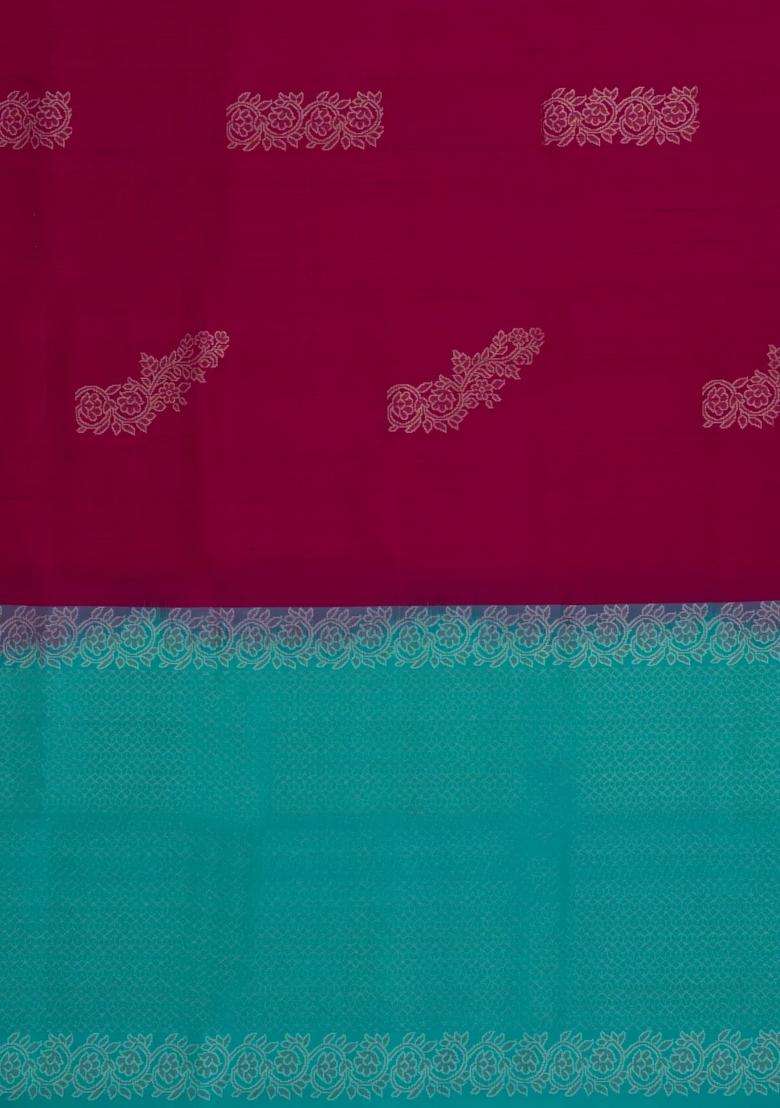 Magenta Handloom Soft Silk Saree With Floral Zari Buttas With Buttas And Brocade Design For Women - Indya