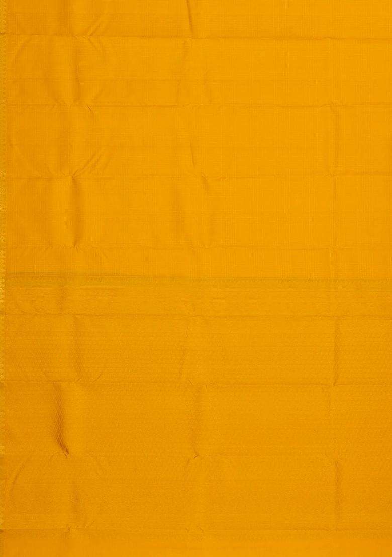 Yellow Kanchipuram Silk Saree With Zari Checks With Checks And Stripes Design For Women - Indya