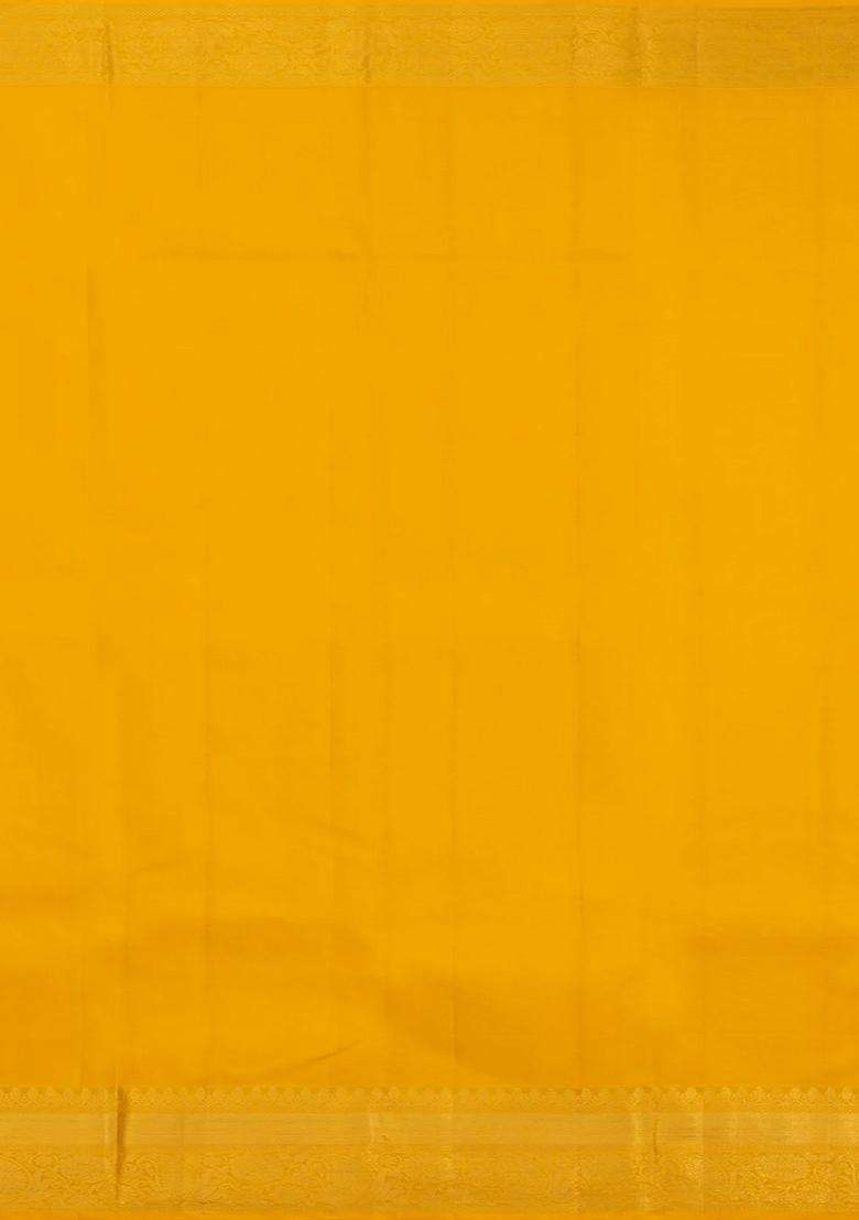 Yellow Kanchipuram Silk Saree With Zari Checks With Checks And Stripes Design For Women - Indya