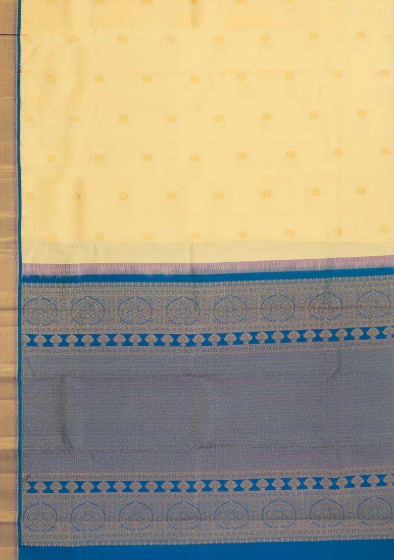 Sandal Korvai Handloom Kanchipuram Silk Saree With Cyan Border With Korvai And Temple Border Design For Women - Indya