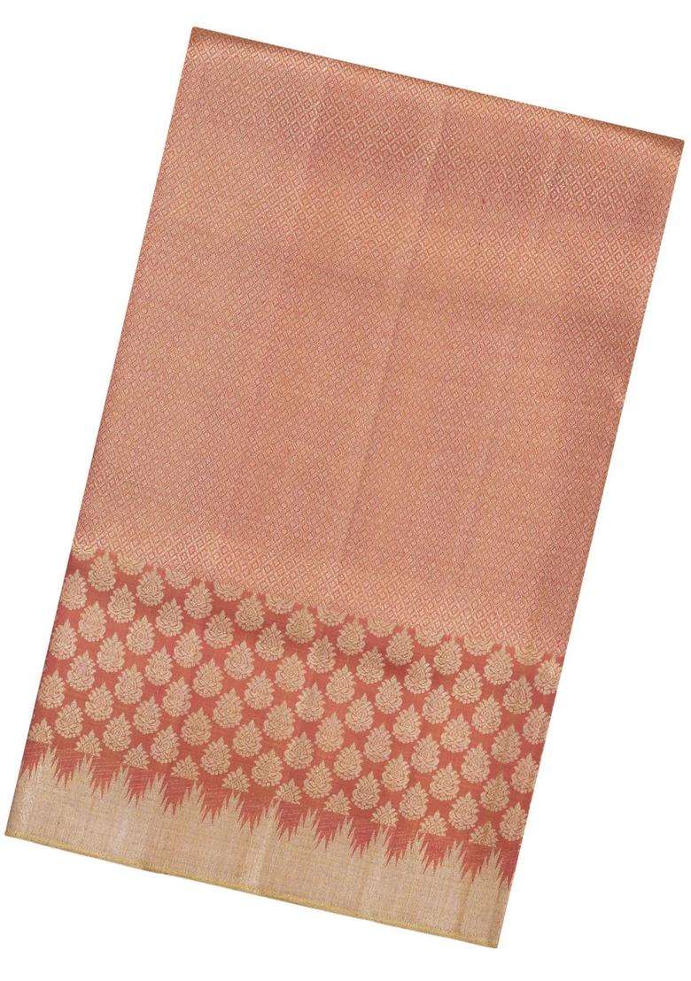 Dusty Pink Handloom Tissue Kanchipuram Silk Saree With Floral Motifs With Buttas And Brocade Design For Women - Indya