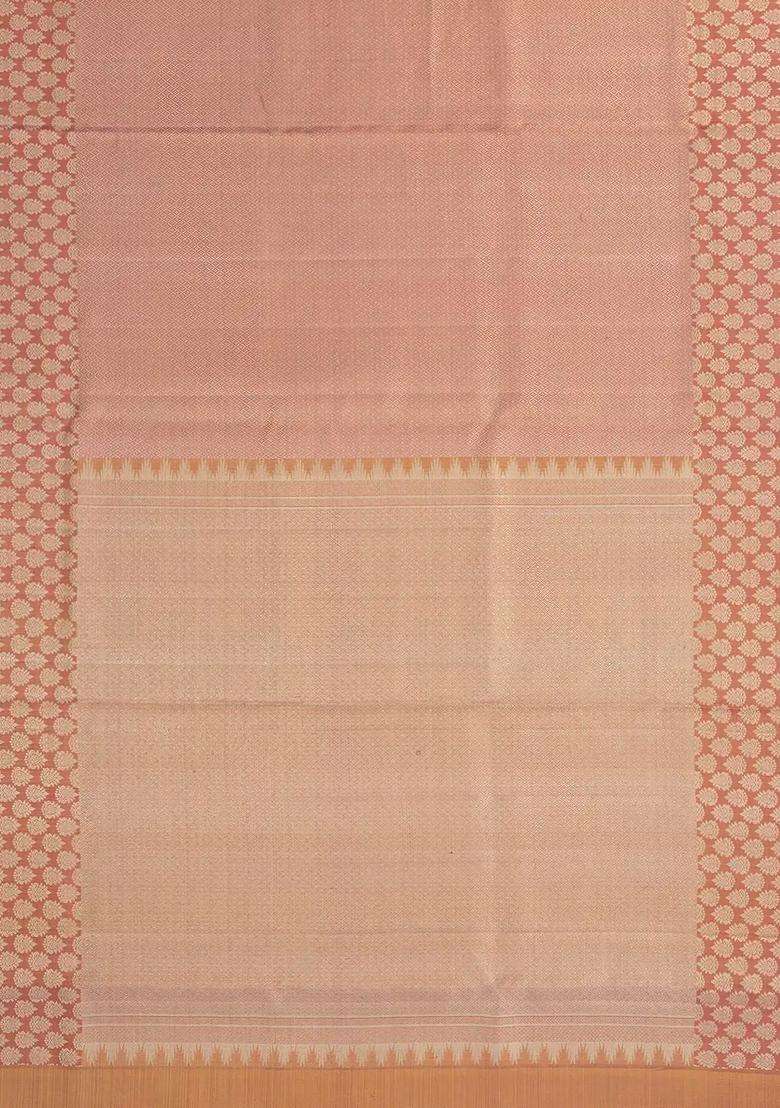 Dusty Pink Handloom Tissue Kanchipuram Silk Saree With Floral Motifs With Buttas And Brocade Design For Women - Indya
