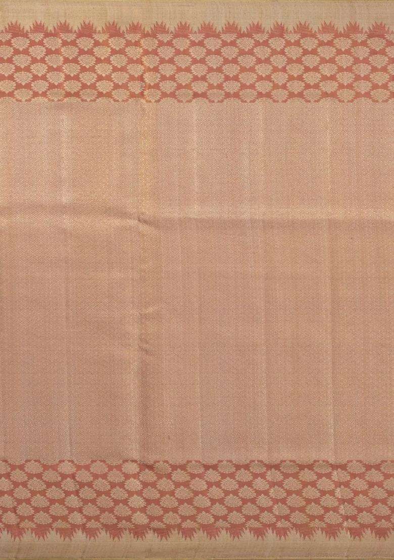 Dusty Pink Handloom Tissue Kanchipuram Silk Saree With Floral Motifs With Buttas And Brocade Design For Women - Indya