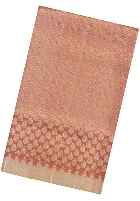 Dusty Pink Handloom Tissue Kanchipuram Silk Saree With Floral Motifs With Buttas And Brocade Design For Women