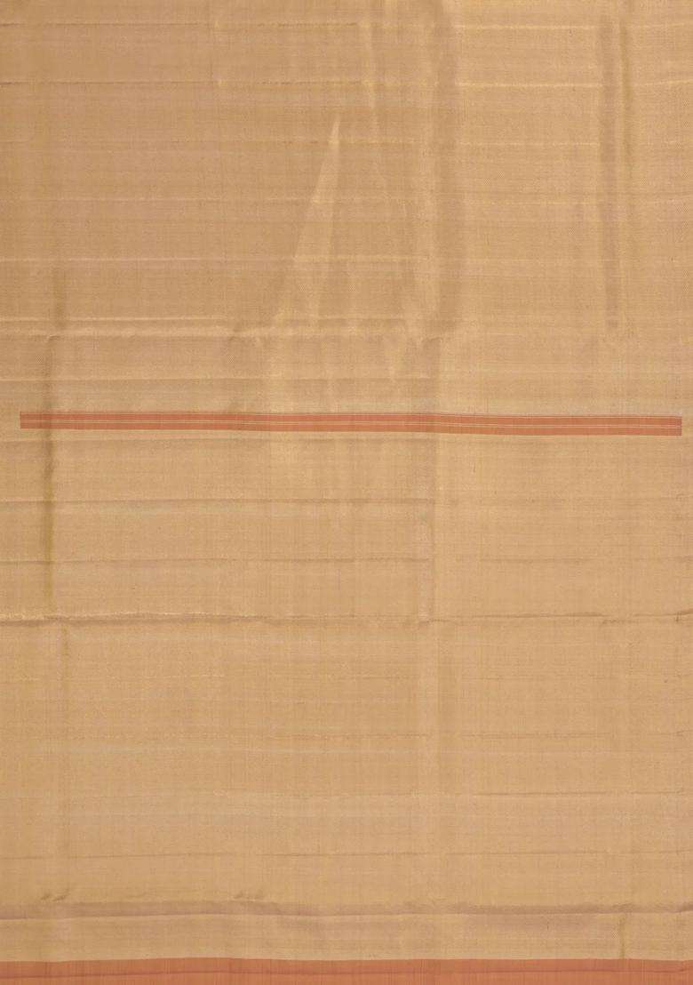 Gold Handloom Tissue Kanchipuram Silk Saree With Zari Stripes With Buttas And Brocade Design For Women - Indya