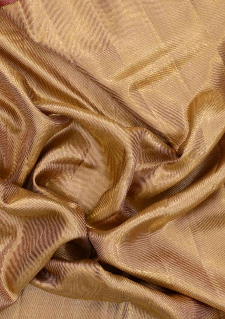 Gold Handloom Tissue Kanchipuram Silk Saree With Zari Stripes With Buttas And Brocade Design For Women - Indya