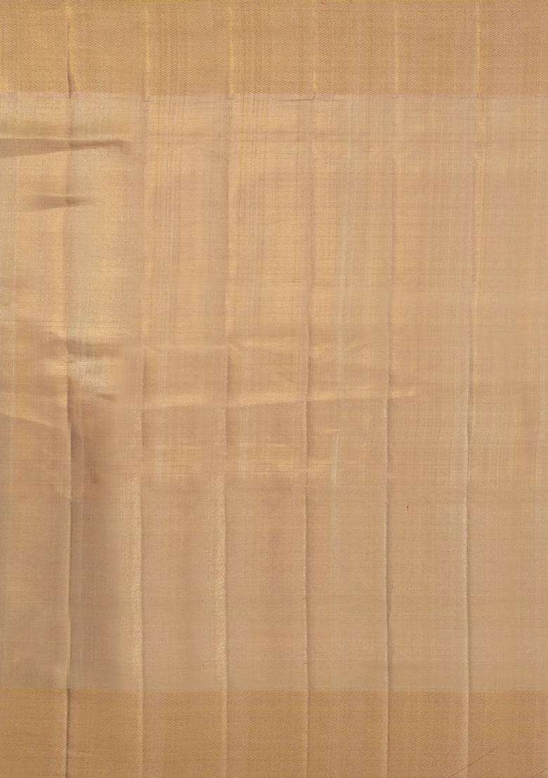 Gold Handloom Tissue Kanchipuram Silk Saree With Zari Stripes With Buttas And Brocade Design For Women - Indya