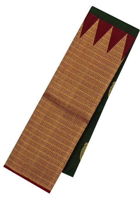Bottle Green Handloom Half Half Kanchipuram Silk Saree With Buttas With Buttas And Brocade Design For Women