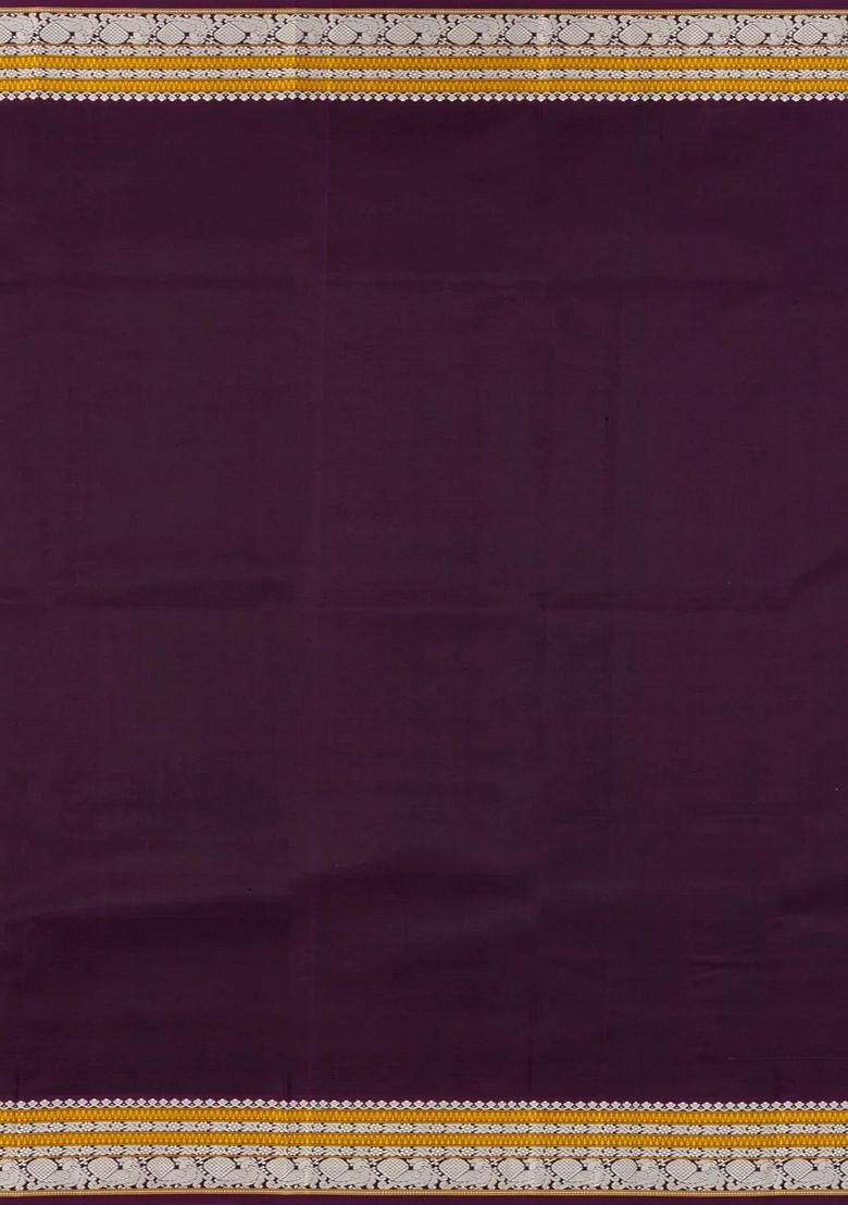 Lavander Lavender Handloom Korvai Kanchipuram Silk Saree With Silk Checks With Korvai And Temple Border Design For Women - Indya