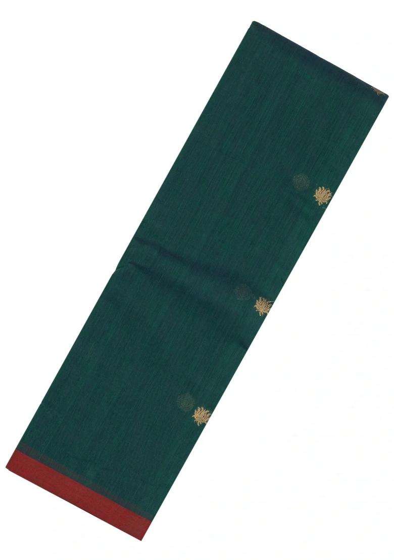 Bottle Green Handloom Kanchi Cotton Saree With Deer Buttas With Buttas And Brocade Design For Women - Indya