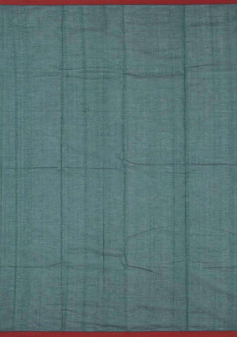 Bottle Green Handloom Kanchi Cotton Saree With Deer Buttas With Buttas And Brocade Design For Women - Indya