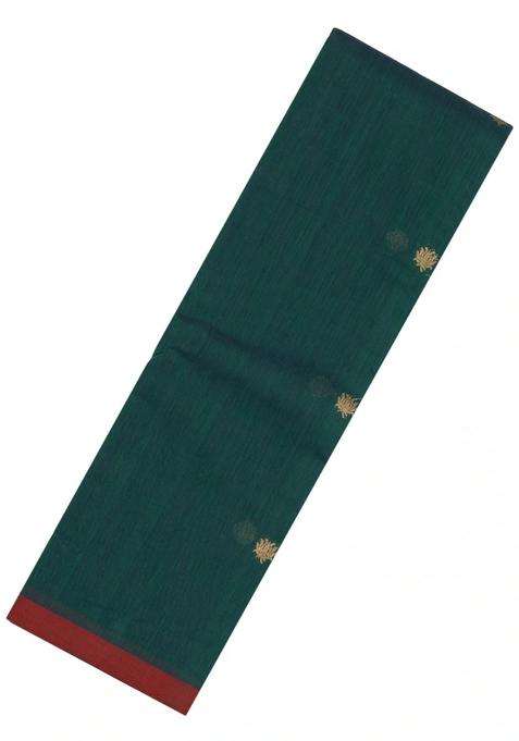 Bottle Green Handloom Kanchi Cotton Saree With Deer Buttas With Buttas And Brocade Design For Women