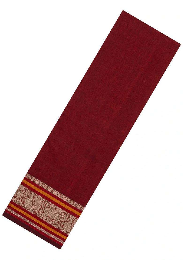 Crimson Handloom Kanchi Cotton Saree With Annam Motifs With Buttas And Brocade Design For Women - Indya