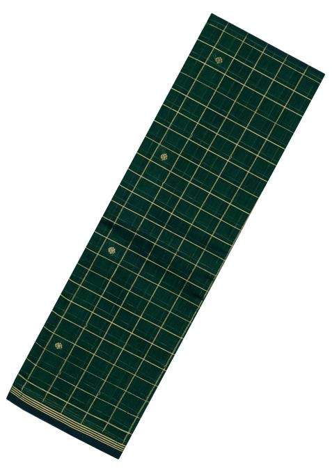 Dark Green Handloom Kanchi Cotton Saree With Checks Buttas With Buttas And Brocade Design For Women