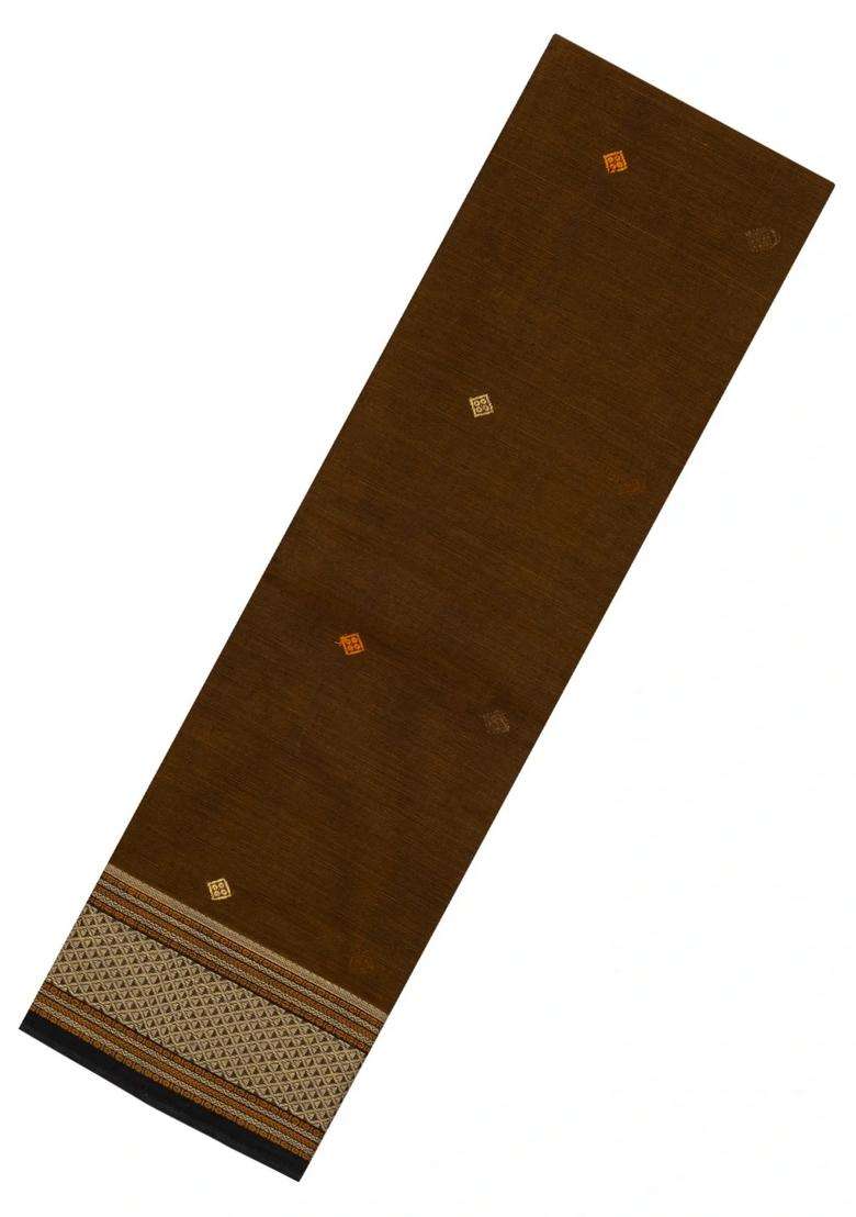 Dark Olive Handloom Kanchi Cotton Saree With Diamond Buttas With Buttas And Brocade Design For Women - Indya
