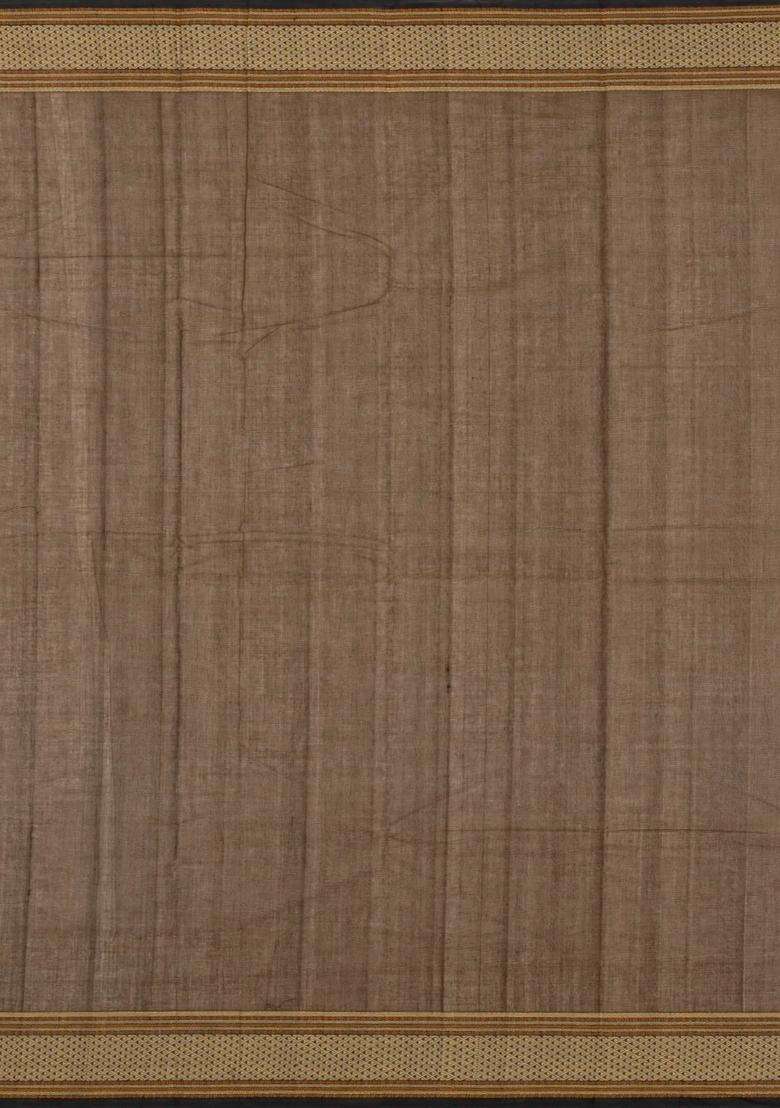 Dark Olive Handloom Kanchi Cotton Saree With Diamond Buttas With Buttas And Brocade Design For Women - Indya