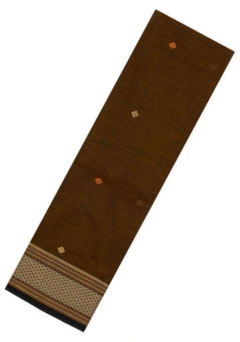 Dark Olive Handloom Kanchi Cotton Saree With Diamond Buttas With Buttas And Brocade Design For Women