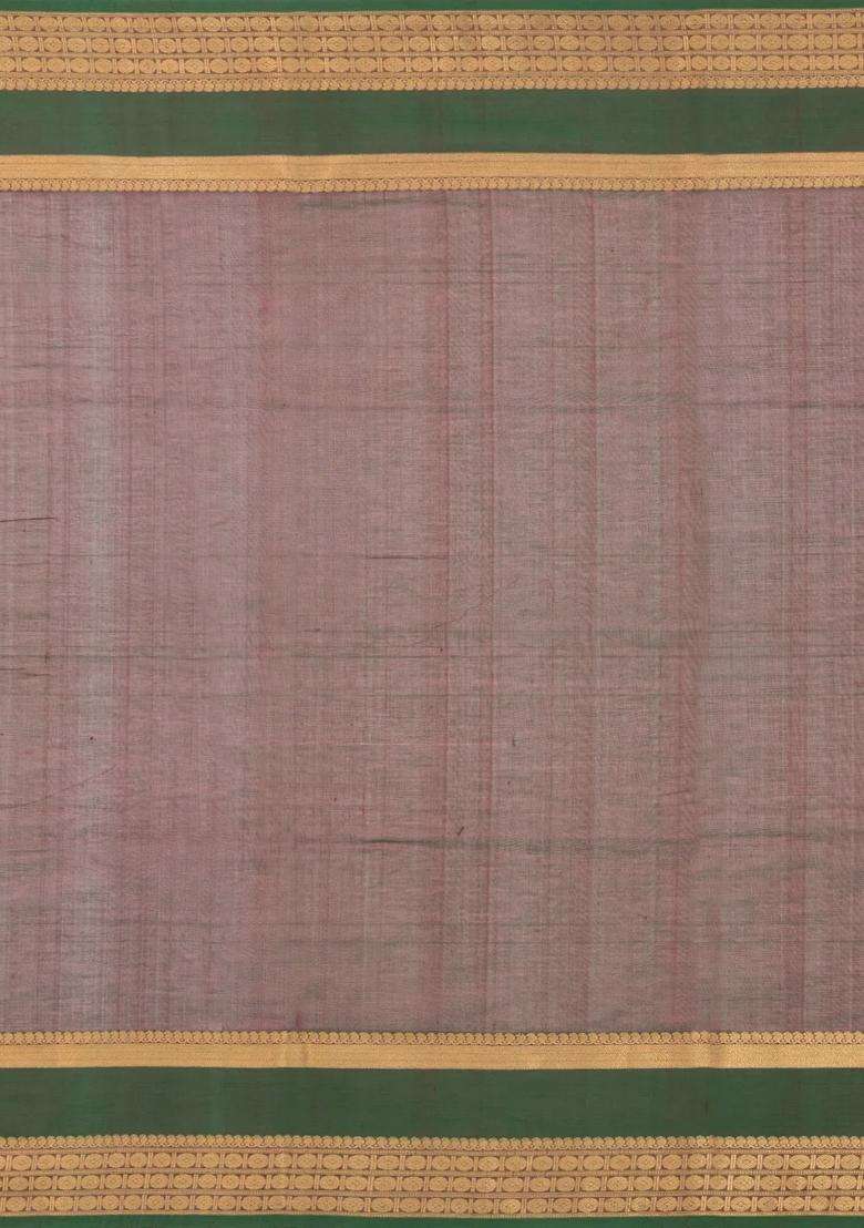 Dark Brown Handloom Silk Cotton Saree With Parrot Buttas With Buttas And Brocade Design For Women - Indya