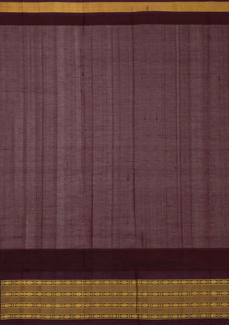 Sandal Handloom Korvai Silk Cotton Saree With Contrast Temple Border With Korvai And Temple Border Design For Women - Indya