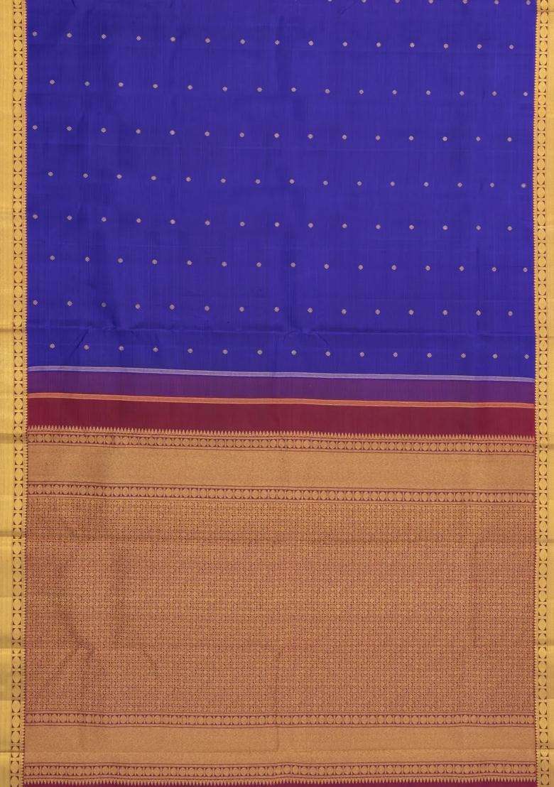 Black Blue Handloom Kanchipuram Silk Saree With Kamalam Buttas With Buttas And Brocade Design For Women - Indya