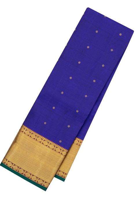 Black Blue Handloom Kanchipuram Silk Saree With Kamalam Buttas With Buttas And Brocade Design For Women