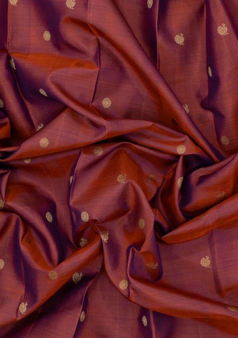 Brown Handloom Kanchipuram Silk Saree With Blue Border With Buttas And Brocade Design For Women - Indya