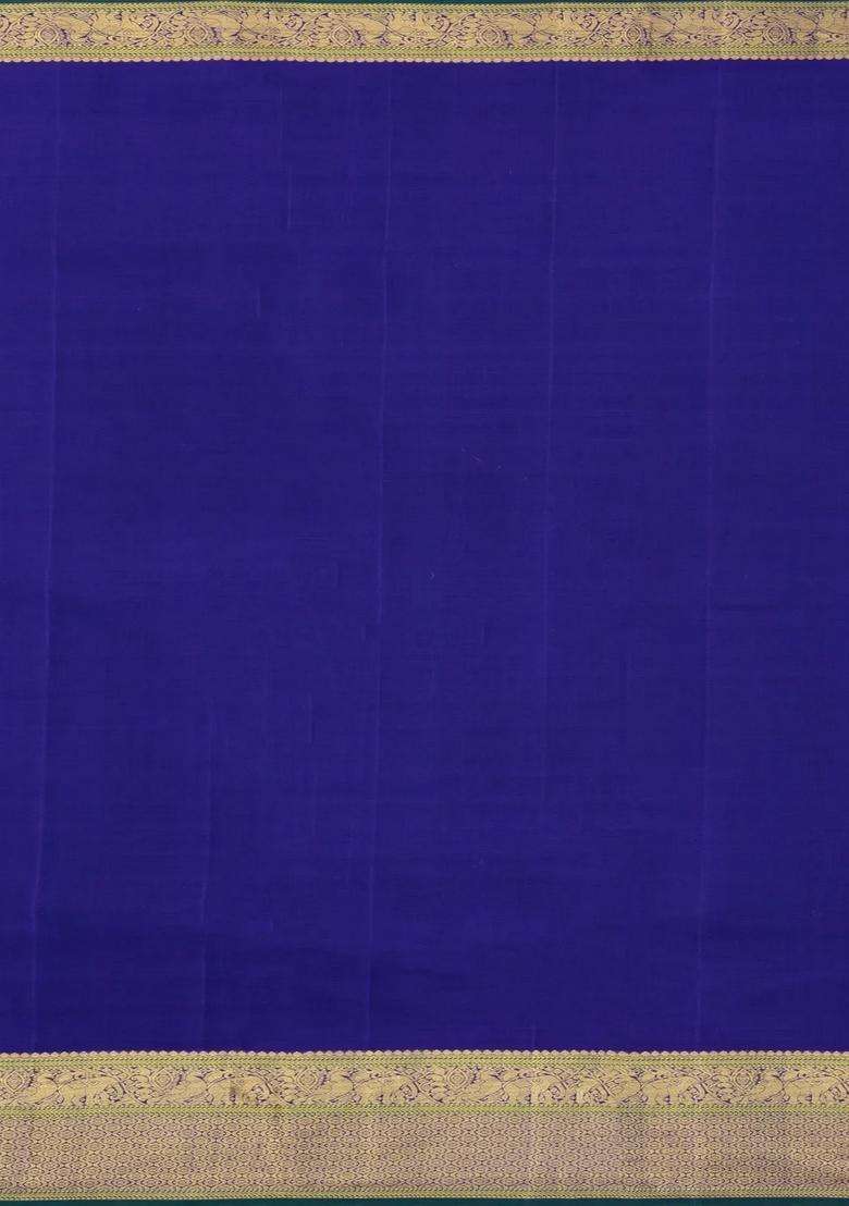 Brown Handloom Kanchipuram Silk Saree With Blue Border With Buttas And Brocade Design For Women - Indya