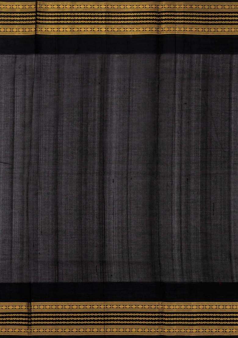 Cream Handloom Korvai Silk Cotton Saree With Buttas Black Border With Korvai And Temple Border Design For Women - Indya